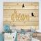 Designart - Family of Birds on Gold Words II - Cottage Print on Natural Pine Wood